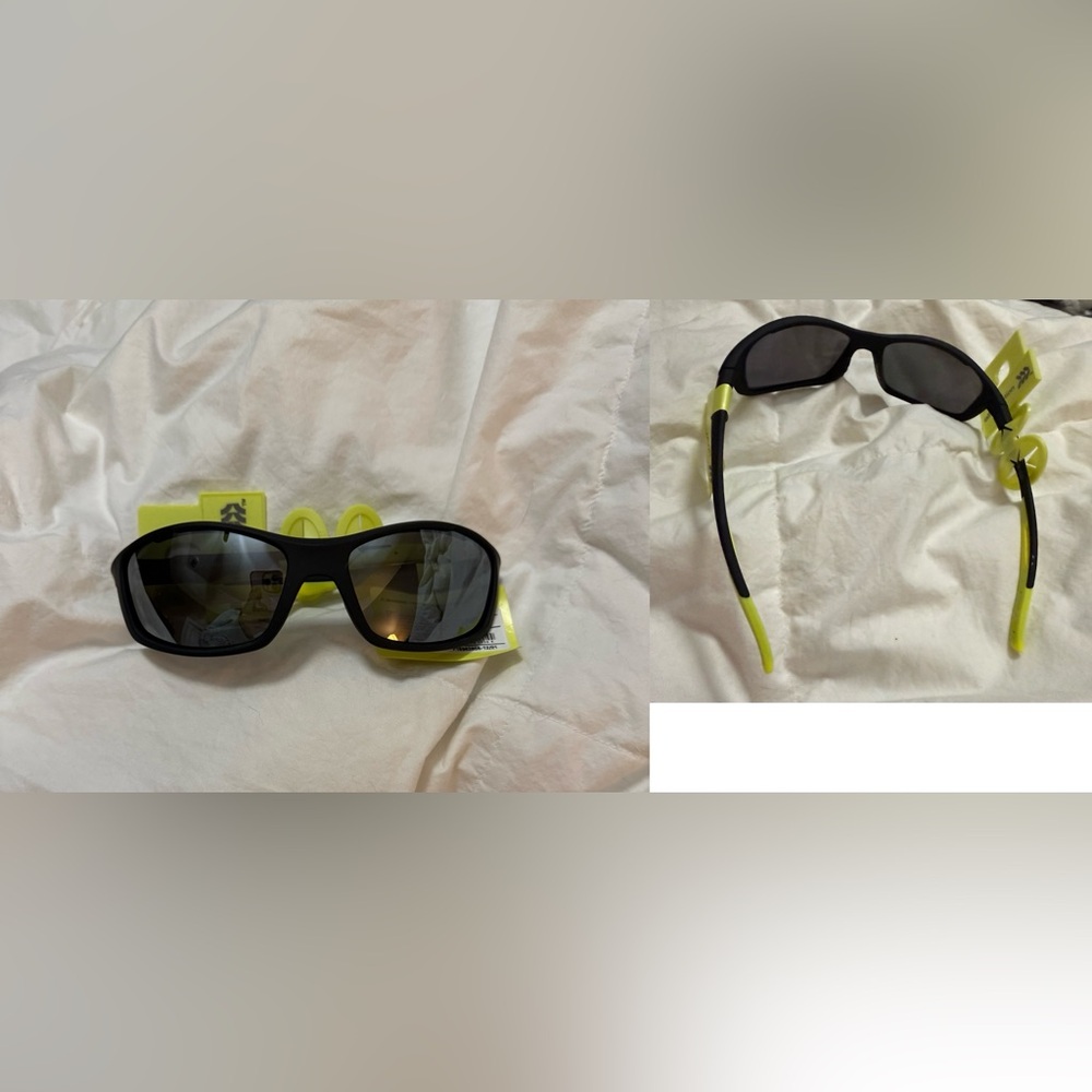 All in Motion Black and Neon Yellow Sport Sunglasses UV protection. Adult
